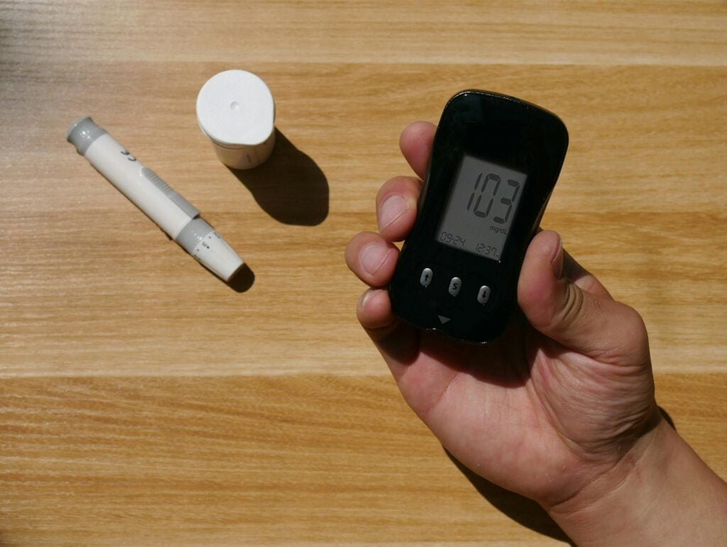 Blood pressure monitor: "Digital blood pressure monitor on a desk